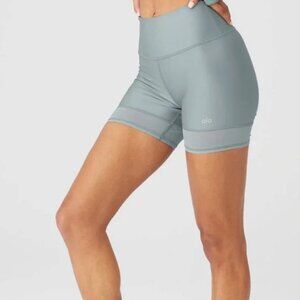 Alo Yoga Airlift Double Trouble Biker Shorts Cosmic Gray High Waist
